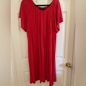 Nina Leonard 2x, scoop neck, super soft fabric, coral; mid length full skirt